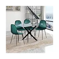 goldfan ensemble tables de salle à manger et 4 chaise,rectangulaire table à manger en verre et 4 chaises en velours pour 2~4 personnes en cuisine,vert