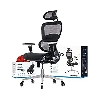 oline ergopro chaise de bureau ergonomique à roulettes avec accoudoirs réglables 4d, soutien lombaire 3d, roues à lames, chaise pivotante en maille pour ordinateur (noir)