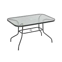 outsunny table de jardin rectangulaire dim. 120l x 80l x 70h cm métal époxy gris plateau verre trempé
