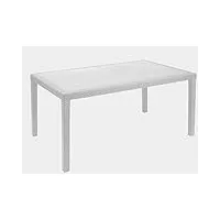 dmora - table d'extérieur imola, table rectangulaire fixe, table de jardin polyvalente effet rotin, 100% made in italy, cm 138x78h72, blanc