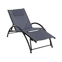 outsunny bain de soleil transat chaise longue fauteuil relax jardin design contemporain inclinable multi-positions repose-pied réglable tétière icluse alu textilène gris