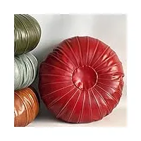 xbcdx pouf rond ottoman, repose-pieds marocain en cuir de vachette véritable grand poffes coussin de table basse fait à la main bohème salon décor-rouge 70x26cm (28x10inch)