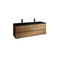 badplaats b.v. meuble de salle de bain angela 140 cm - lavabo noir - chêne - meuble bas meuble vasque meuble vasque