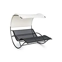 blumfeldt the big easy - chaise longue à bascule, ergonomique, résistant aux intempéries, toit imperméable, protection uv, acier, usage intérieur et extérieur, max. 350 kg - noir