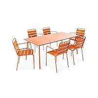 oviala palavas - ensemble table de jardin et 6 fauteuils en métal orange