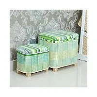 fwzj pouf de rangement tissé en bambou, pouf cube ottoman avec couvercle amovible boîte de rangement repose-pieds table basse b double