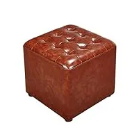 fwzj pouf cube rembourré en cuir, pouf repose-pieds en bois massif carré en cuir salon table basse petit banc-marron 40x40x35cm (16x16x14inch)