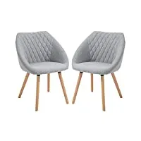 homcom lot de 2 chaises de salle à manger design scandinave - pieds effilés bois hêtre - assise dossier accoudoirs ergonomiques lin gris