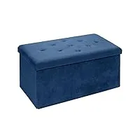 brian & dany pouf coffre de rangement repose-pieds avec couvercle, 76 x 38 x 38 cm, velours bleu