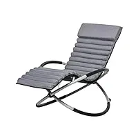 outsunny chaise longue à bascule pliable rocking chair design contemporain avec matelas revêtement aspect daim métal textilène gris noir