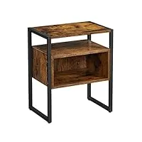 acaza table de chevet, table d'appoint avec 2 niveaux, cadre en acier, style industriel, marron rustique et noir