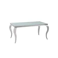 casaxxl table à manger design en acier inoxydable poli chromé 180 x 90 x 76 cm – très résistante aux rayures – idéal comme table de salle à manger/table de salon (plateau en verre argenté/blanc)