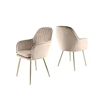 genesis muse lot de 2 chaises en velours avec pieds en tube métallique finition chromée dorée (taupe)