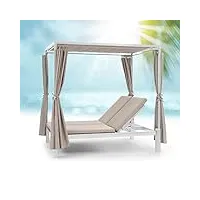 blumfeldt bain de soleil double, transat jardin exterieur 2 personnes, chaise longue de jardin en polyester, imperméable, chaise longue avec dossier réglable, séchage rapide, bains de soleil design