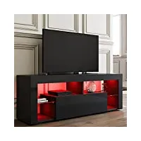 sirhona meuble tv led noir, banc tv 140x35x51cm, Éclairage led rgb avec couleur réglable, capacité de charge 30 kg, convient pour salon ou chambre