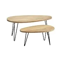 miliboo tables basses gigognes bois clair manguier massif et métal noir (lot de 2) vibes