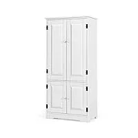 giantex meuble multi-usages, 4 portes avec poignée, armoire de sol, 2 étagères réglables, pour salle de bain, cuisine, salon, bureau, 58,5 x 31,5 x 123 cm, noir/blanc