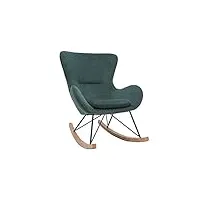 miliboo rocking chair design en tissu velours côtelé vert, métal noir et bois clair eskua