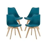 [en.casa] lot de 4 chaises de salle à manger scandinave siège cuisine plastique similicuir hêtre 81 x 49 x 57 cm turquoise