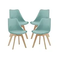 [en.casa] lot de 4 chaises de salle à manger scandinave siège cuisine plastique similicuir hêtre 81 x 49 x 57 cm menthe