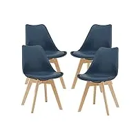 [en.casa] lot de 4 chaises de salle à manger scandinave siège cuisine plastique similicuir hêtre 81 x 49 x 57 cm bleu