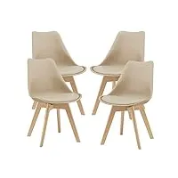 [en.casa] lot de 4 chaises de salle à manger scandinave siège cuisine plastique similicuir hêtre 81 x 49 x 57 cm beige
