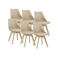 [en.casa] lot de 6 chaises de salle à manger scandinave siège cuisine plastique similicuir hêtre 81 x 49 x 57 cm beige