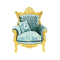 casa padrino fauteuil baroque turquoise/or - fauteuil de salon en bois massif fait main avec tissu en velours - fauteuil de style ancien - mobilier baroque