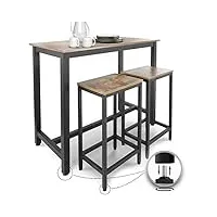 miadomodo® table haute avec 2 tabourets de bar - style industriel, repose-pieds, cadre en fer, marron rustique-ensemble table bistrot mange-debout et chaises de bar, pour cuisine, salle à manger