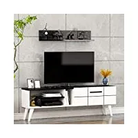 nora meuble tv - banc tv - moderne salon ensemble de meubles avec étagère murale au design élégant (blanc/marbre noir)