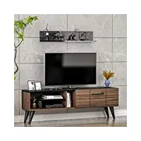 nora meuble tv - banc tv - moderne salon ensemble de meubles avec étagère murale au design élégant (noyer/marbre noir)