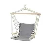 ecd germany chaise suspendue fauteuil avec 2 accoudoirs en bois et coussin d'assise en coton gris capacité 120 kg siège balançoire pour intérieur et extérieur siège hamac de jardinterrasse maison