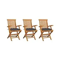 vidaxl 3x bois de teck chaises de jardin avec coussins fauteuils de patio chaises de terrasse chaises pliables d'extérieur anthracite