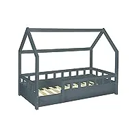 idmarket - lit cabane enfant 80 x 160 cm neree gris avec sommier et barrières