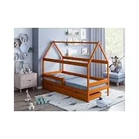children's beds home - lit simple en forme de maison - teddy - lit simple - teddy - 190 x 90, aulne, grand lit simple, matelas en mousse/noix de coco/sarrasin de 11 cm
