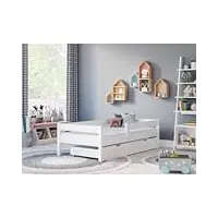 children's beds home - lit simple filip – pour enfants enfants – taille 140 x 70 cm, couleur blanc, grand tiroir, matelas 10 cm en mousse/latex