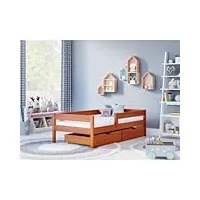 children's beds home - lit simple filip – pour enfants enfants – taille 140 x 70, couleur aulne, tiroir deux petits, matelas en mousse de 9 cm