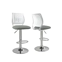 kayelles lot de 2 chaises de bar avec dossier design contemporain sawa (blanc et gris)
