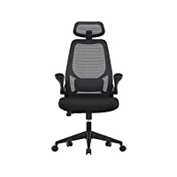 songmics fauteuil de bureau, chaise ergonomique, siège pivotant, accoudoirs et appui-tête réglables, en tissu respirant, hauteur réglable, noir obn087b01