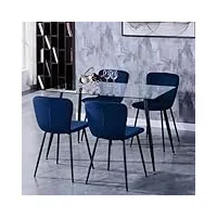 goldfan table et 4 chaises salle manger rectangulaire table de cuisine salon table en verre moderne chaise en tissu, bleu