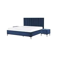 ensemble de chambre à coucher lit double 160 x 200 cm avec coffre et 2 tables de chevet assorties en velours bleu foncé moderne et glamour beliani