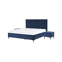ensemble de chambre à coucher lit double 140 x 200 cm avec coffre et 2 tables de chevet assorties en velours bleu moderne et glamour beliani