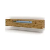 lowboard aura armoire tv, 200 cm, à suspendre ou à poser, basse, buffet, meuble hifi, table, (chêne artisanal avec led)