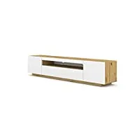 meuble tv lowboard 200 cm - meuble tv - commode hifi - chêne artisan - façades blanches - armoire autoportante (blanc sans led)
