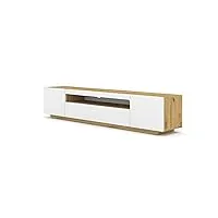 meuble tv lowboard 200 cm - meuble tv - commode hifi - chêne artisan - façades blanches - armoire autoportante (blanc avec led)