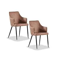 chaise design zarah en simili cuir -taupe - assise rembourrée - salle à manger, salon ou bureau (marron clair, 2)