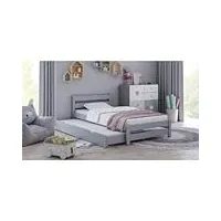 children's beds home - lit simple avec gigogne – simba pour enfant et adolescent – taille 190 x 90, couleur gris, matelas 10 cm en mousse/latex