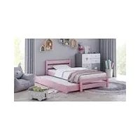 children's beds home - lit simple avec gigogne – simba pour enfant ado – taille 190 x 90, couleur rose, matelas 11 cm en mousse/noix de coco/sarrasin