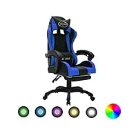 vidaxl fauteuil de jeux vidéo avec led fauteuil de bureau chaise de course fauteuil inclinable chaise d'ordinateur rvb bleu et noir similicuir