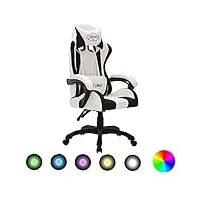vidaxl fauteuil de jeux vidéo avec led fauteuil de bureau chaise de course chaise d'ordinateur fauteuil inclinable rvb blanc et noir similicuir